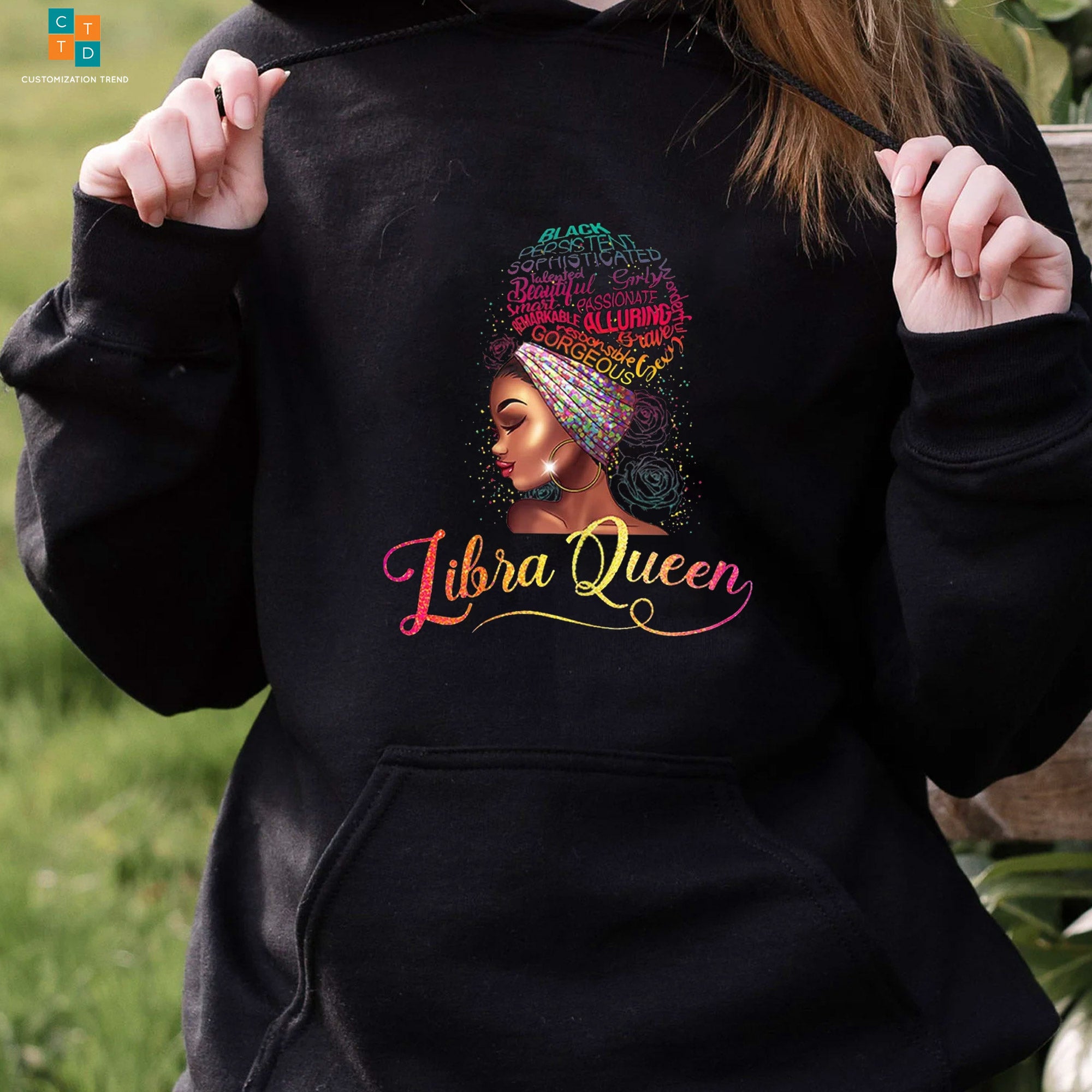 Libra Queen Black Woman Hoodie, Shirt