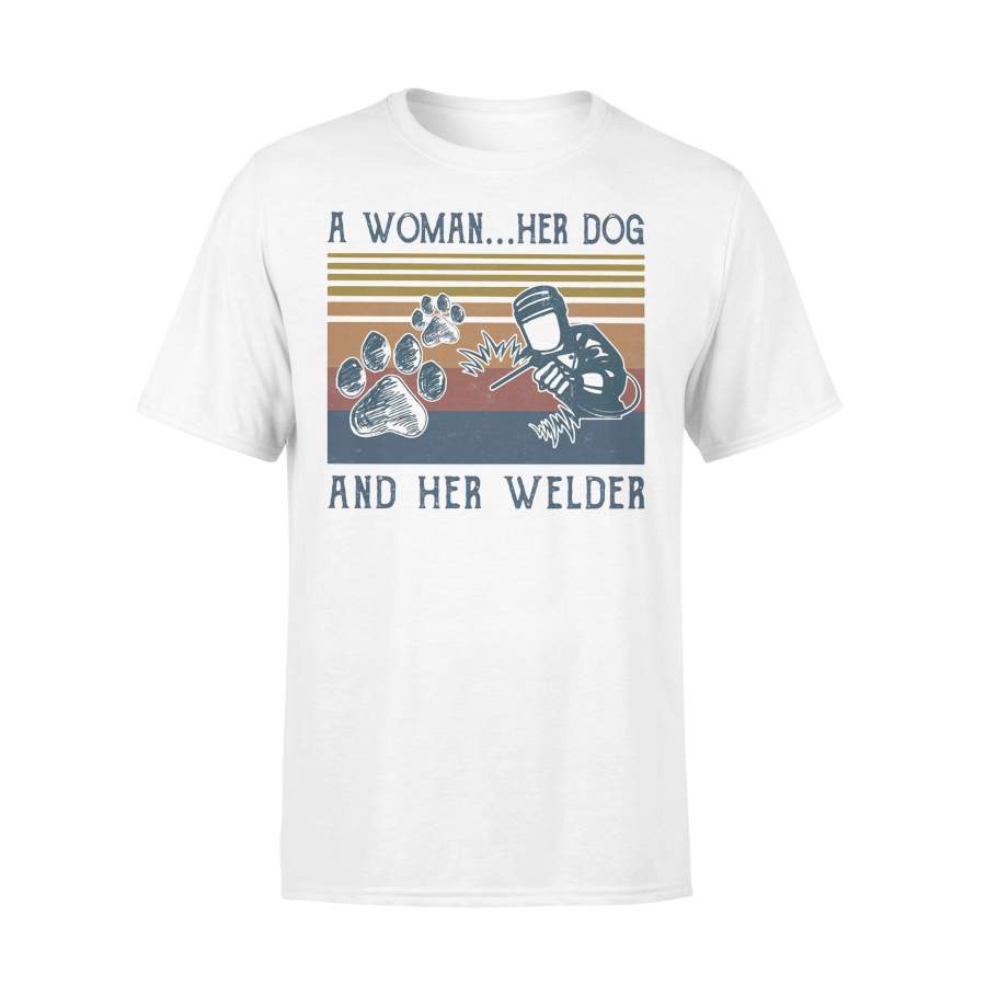 A Woman Her Dog And Her Welder Vintage Retro T-shirt