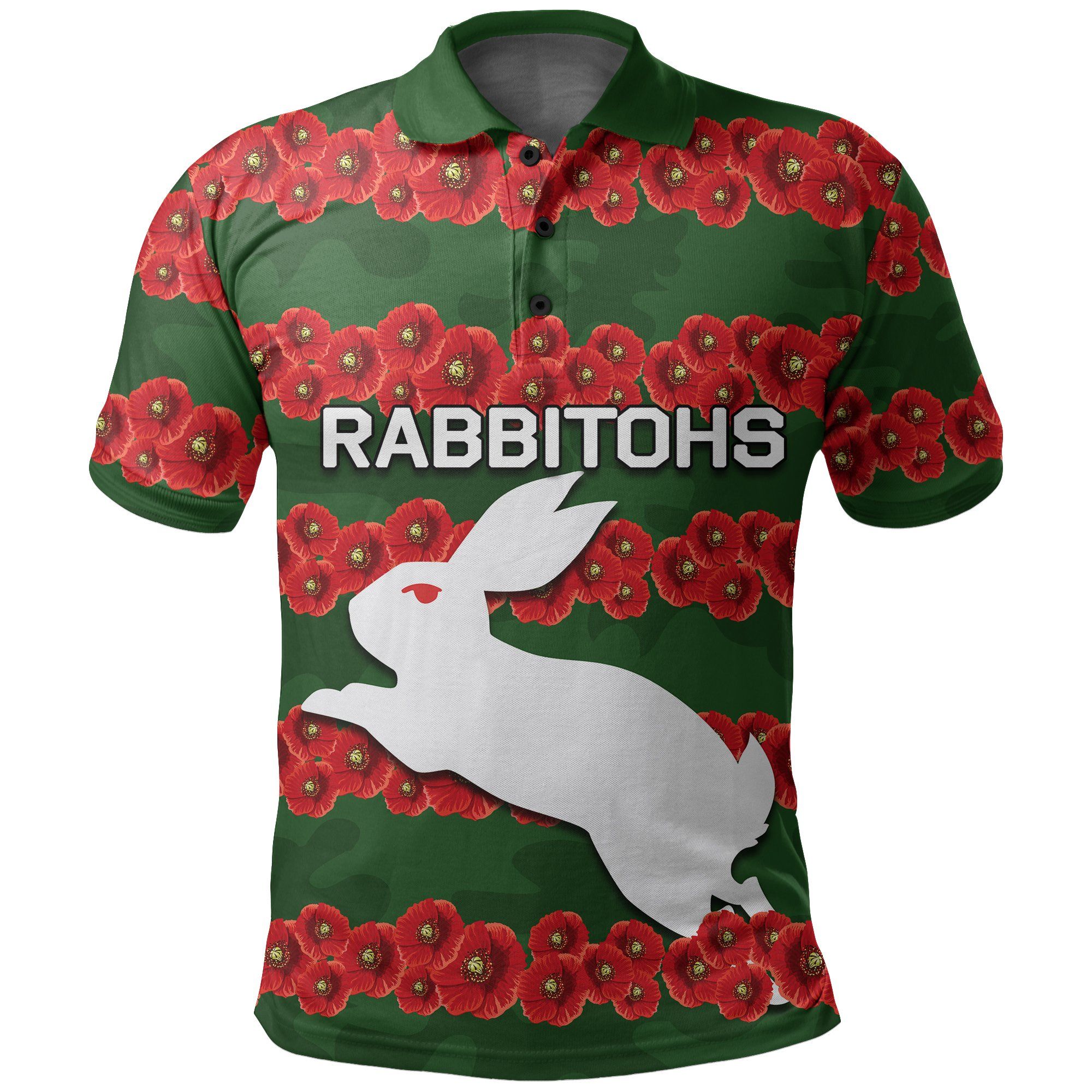 (Custom Personalised) Rabbitohs Polo Shirt Poppy Flowers TH4