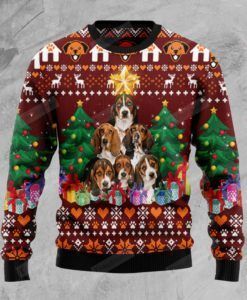 Basset Hound Pine Tree Ugly Christmas Sweater, All Over Print Sweatshirt