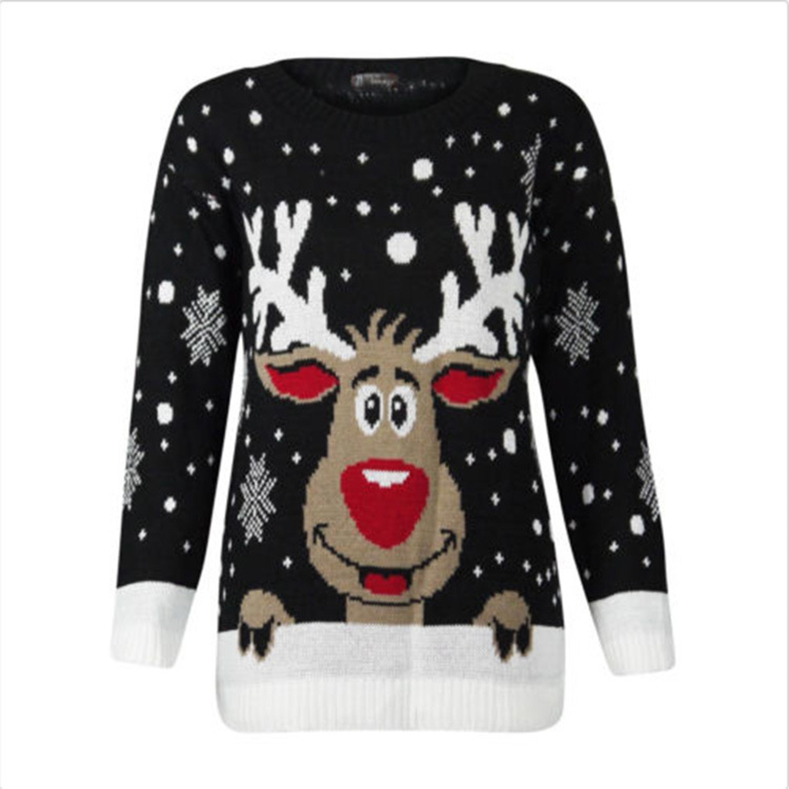 Christmas Sweater Temperament Round Neck Top Xmas Elk Print Elegant Long-sleeved Pullover Winter Warm Woolen Sweater Top alx