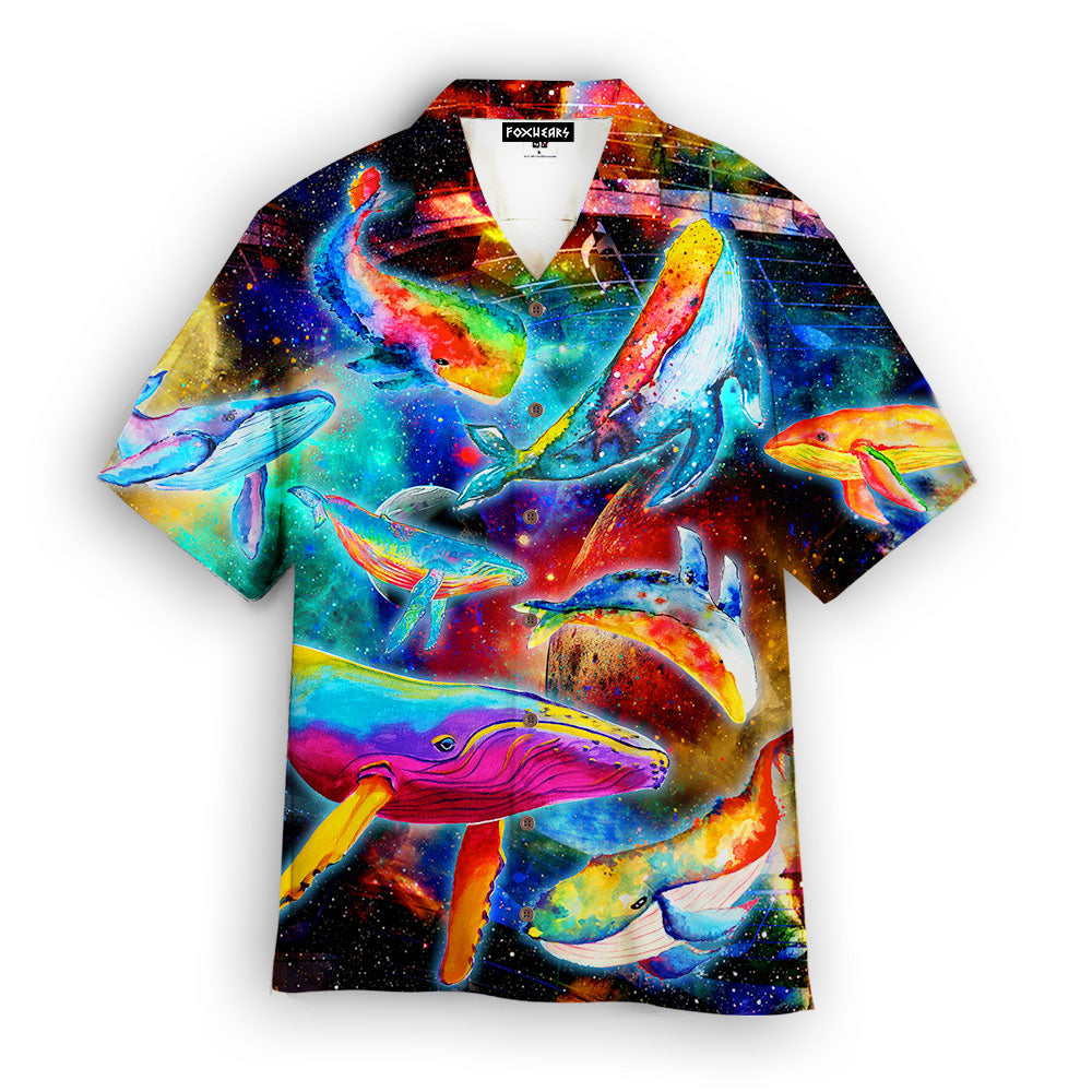 Colorful Whales Dancing In The Galaxy Neon Hawaiian Shirt | For Men & Women | Wt4085 Aloha Shirt