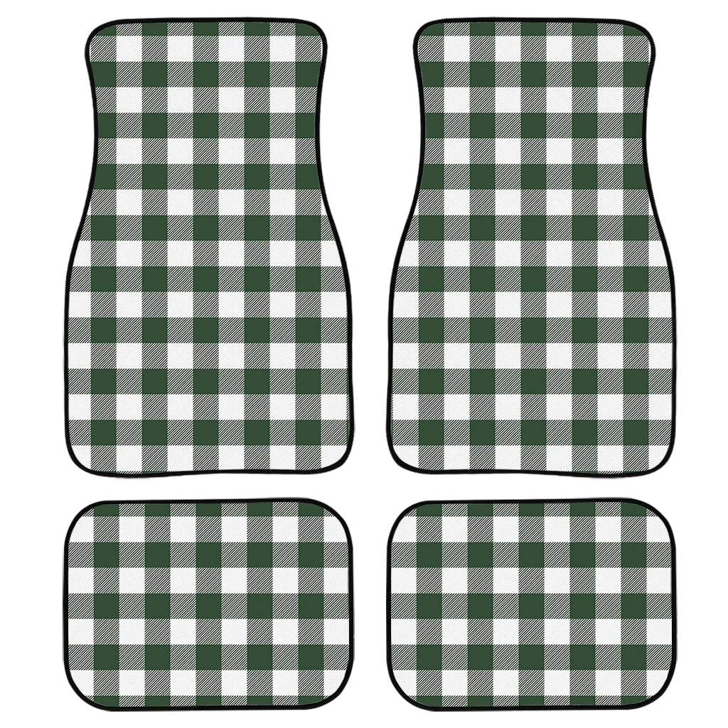 Forest Green Buffalo Check Pattern Print Front And Back Car Floor Mats, Front Car Mat