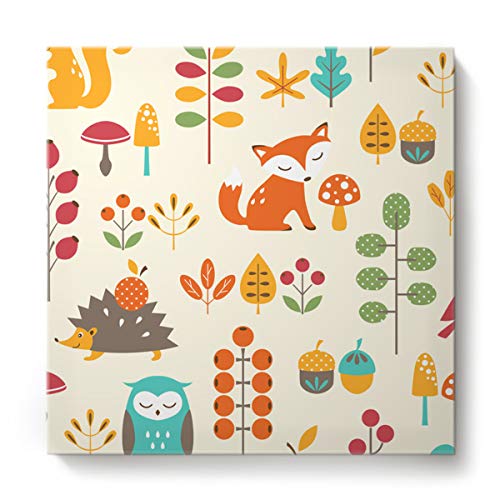 Cartoon Animal Pattern Fox Hedgehog Home Decor – Square Canvas