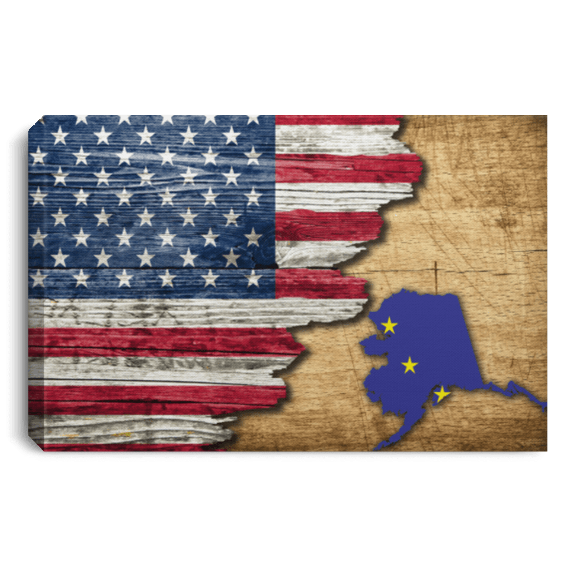 United States/Alaska Flag Ripped Effect 24X16 Inches  Landscape Canvas .75In Frame