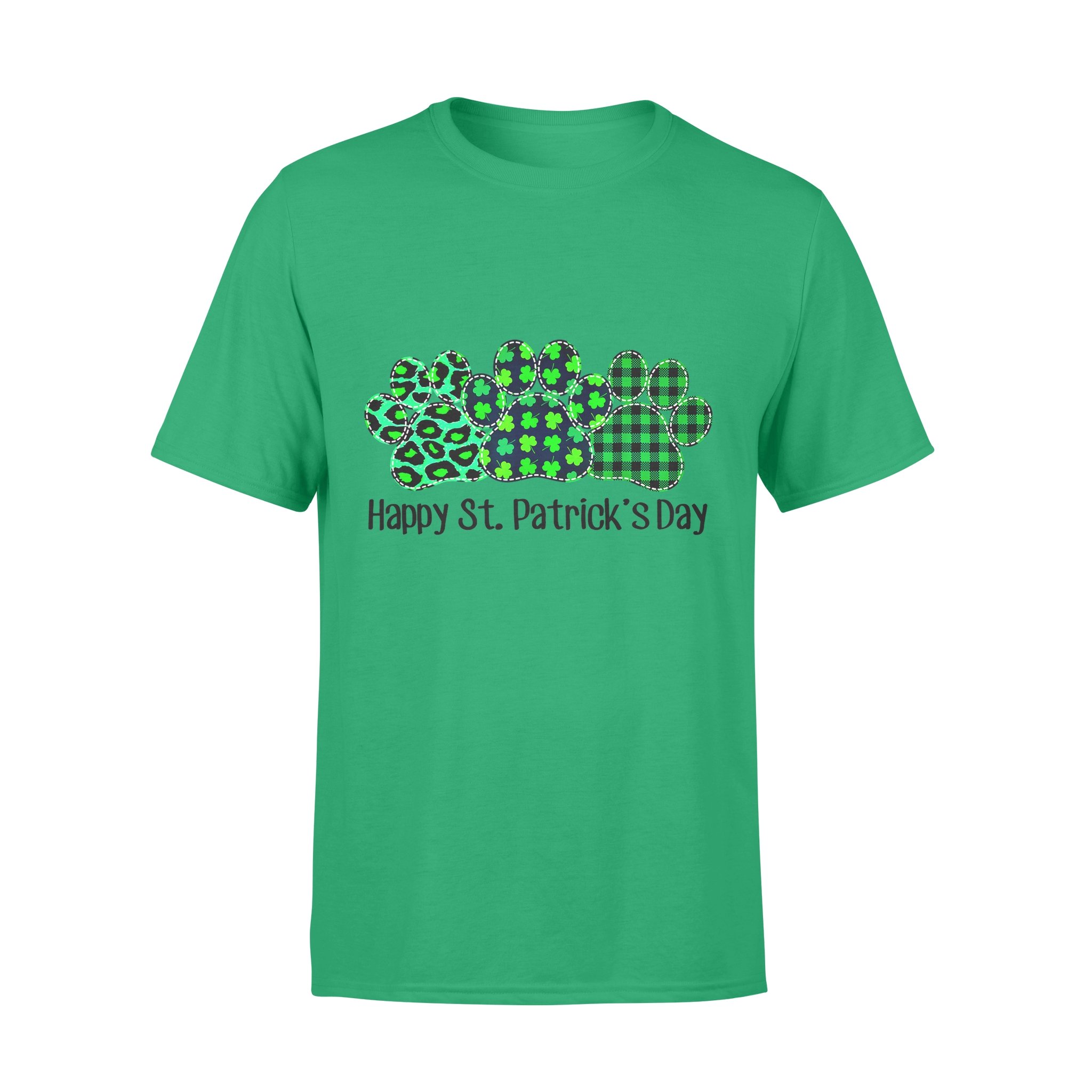 Dog gift idea Paw Leopard Green Plaid Lover Happy St Patrick’s Day T-Shirt – Standard T-shirt