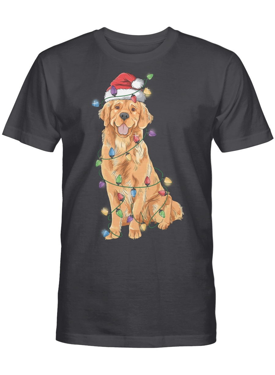 AmazeStyleZ Santa’s Reindeer, Ugly Christmas Sweater, Christmas Gift Ideas, Christmas TreeGolden Retriever Reindeer Christmas Santa Hat Lights Xmas Long Sleeve T-Shirt