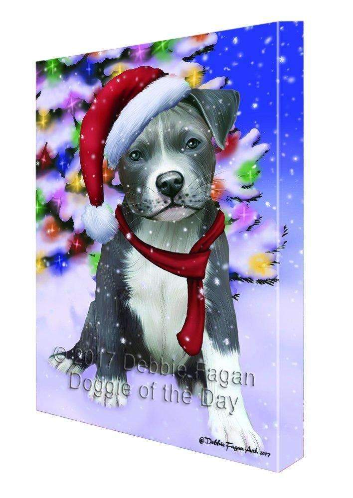 Christmas Happy Holidays Winter Wonderland Pit Bull Ind Puppy Print On Canvas Wall Art Cvs1809