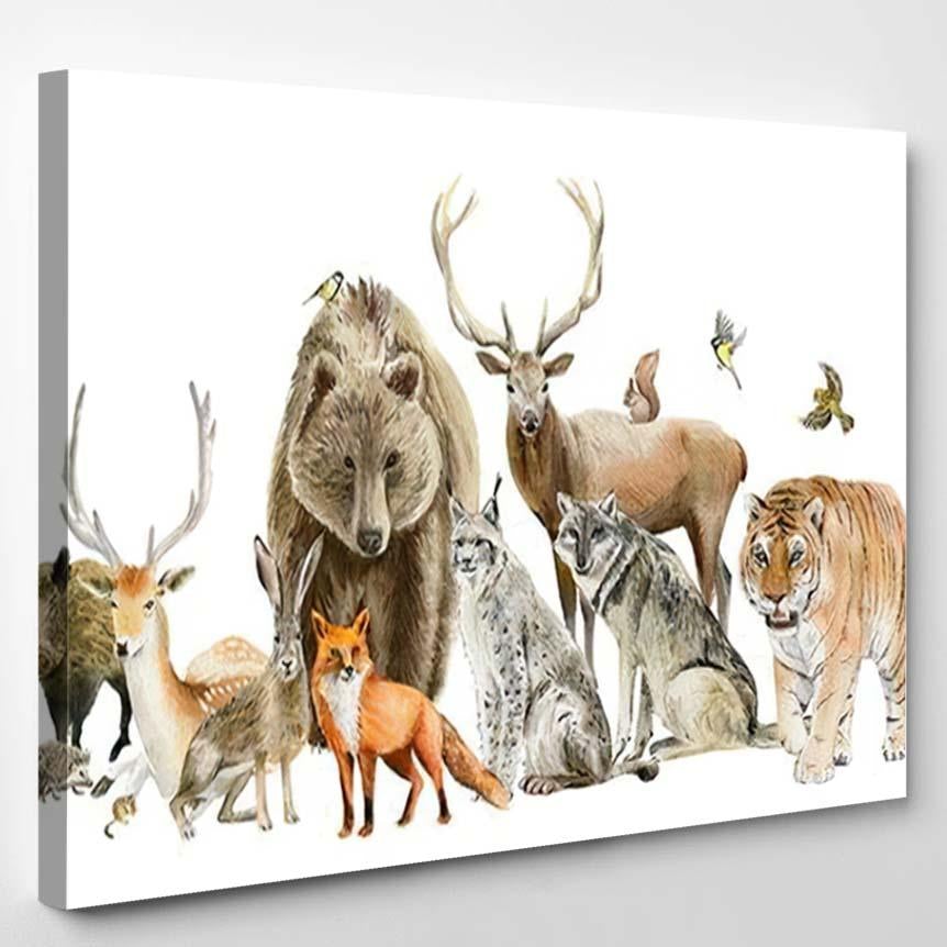 Poster Set Group Watercolor Hand Drawn – Deer Animals Canvas Print