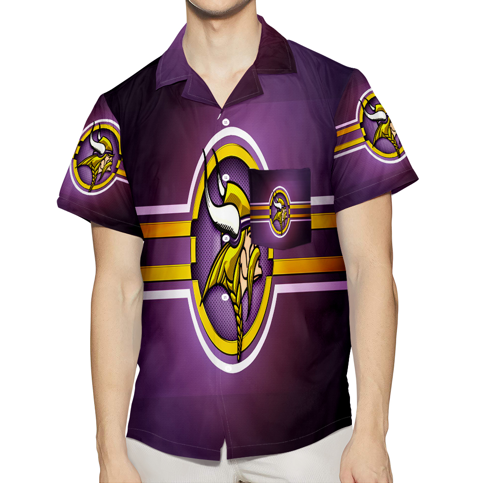 Minnesota Vikings Emblem Metal V2 3D All Over Print Summer Beach Hawaiian Shirt With Pocket