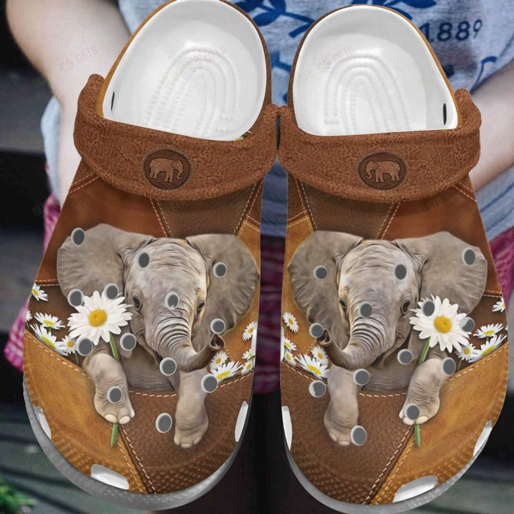 White Sole Daisy Elephant Crocs Classic Clogs Shoes Pancr0580