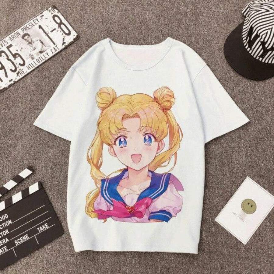 Sailor Moon T-Shirt Clothes Cat Anime Graphic Women’s – Micalshop