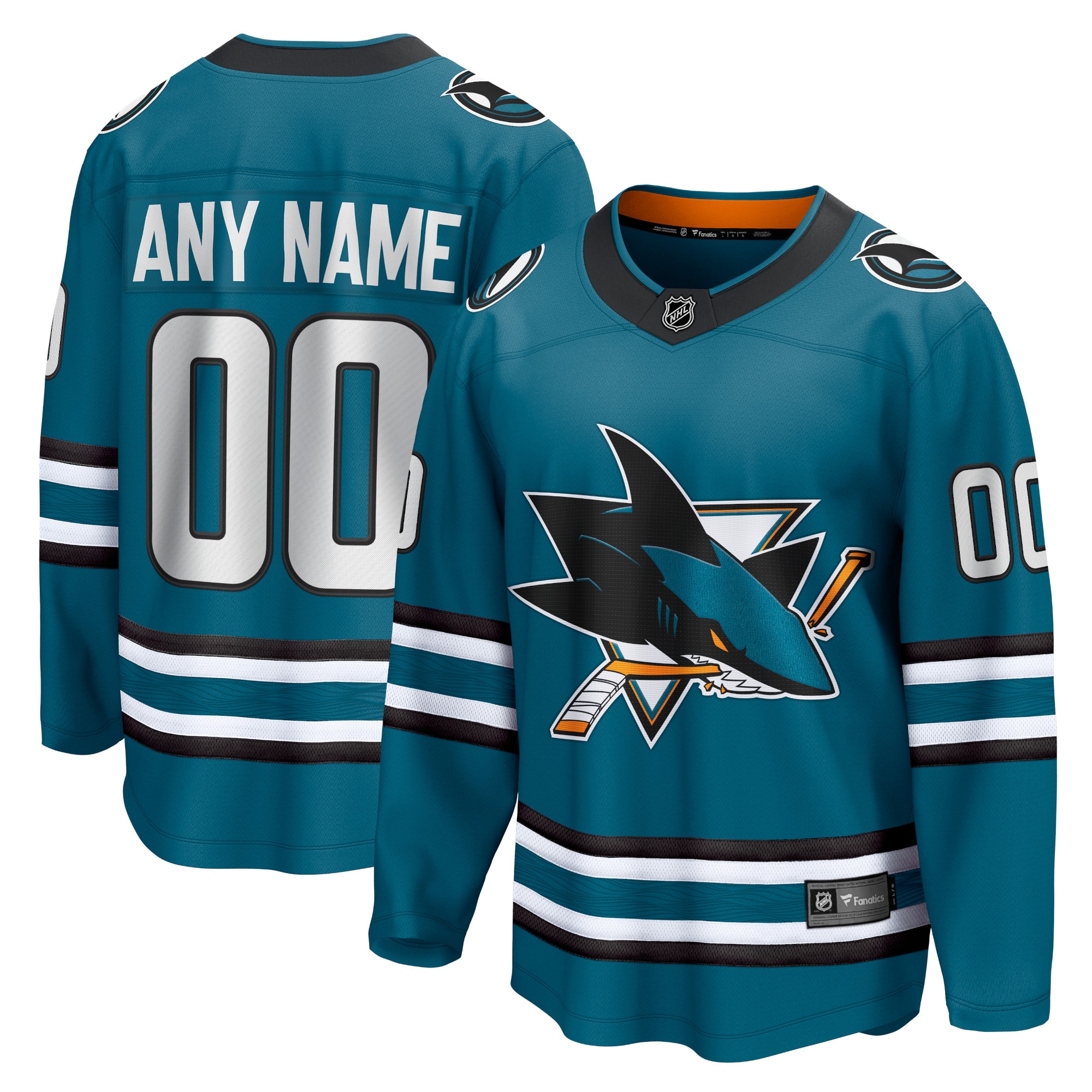 Men's San Jose Sharks Teal Home Breakaway Custom Jersey 2