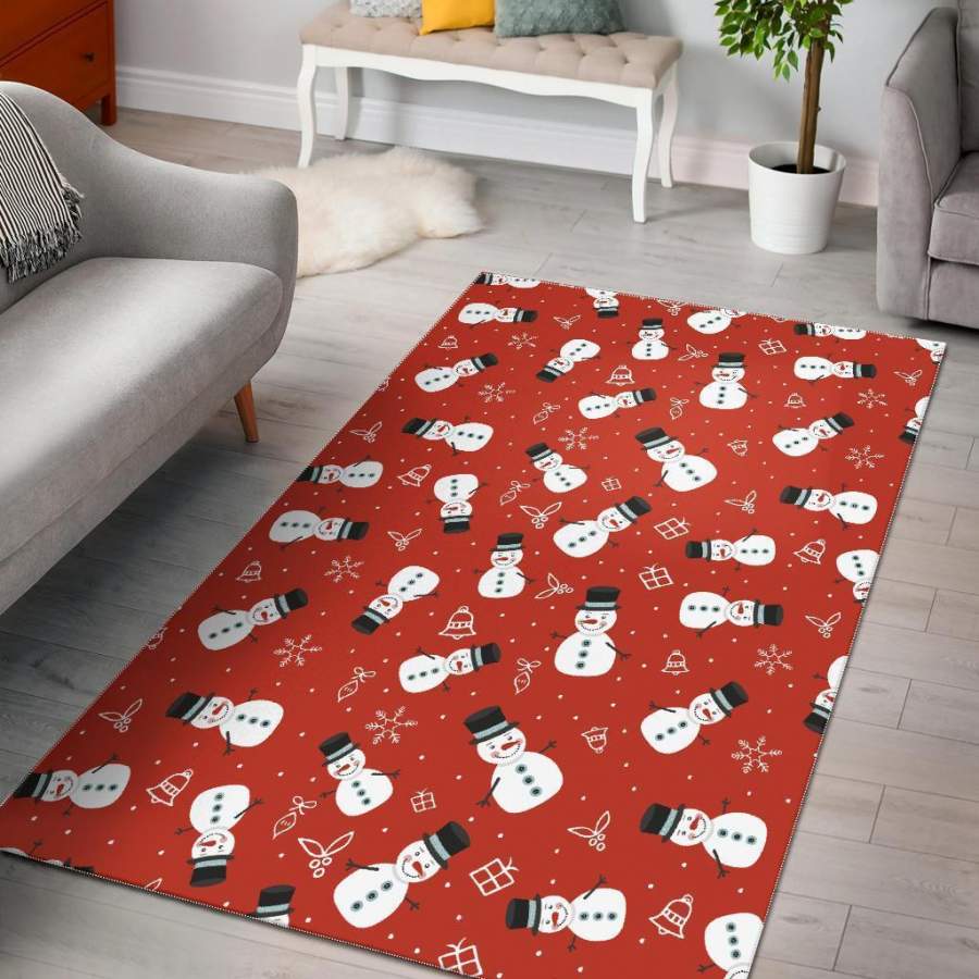 Snowman Snowflake Print Pattern Area Rug