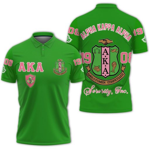 Alpha Kappa Alpha Sorority Inc 1908 Emblem Green Polo Shirt