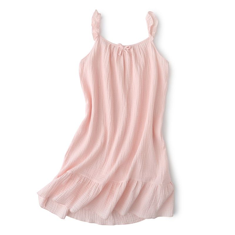 Women Nightgowns Sleeveless Solid Ruffles Sweet Fairy Bow Pleated Trendy Kawaii Sleepwear Cotton Cozy Loose Teens Ulzzang Retro alx