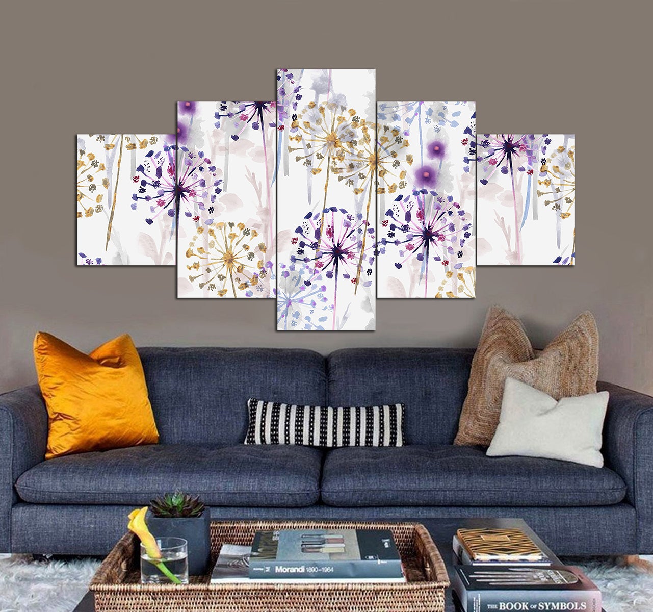 Watercolor wild floral seamless pattern in hand painting style 3D 5 piece canvas art