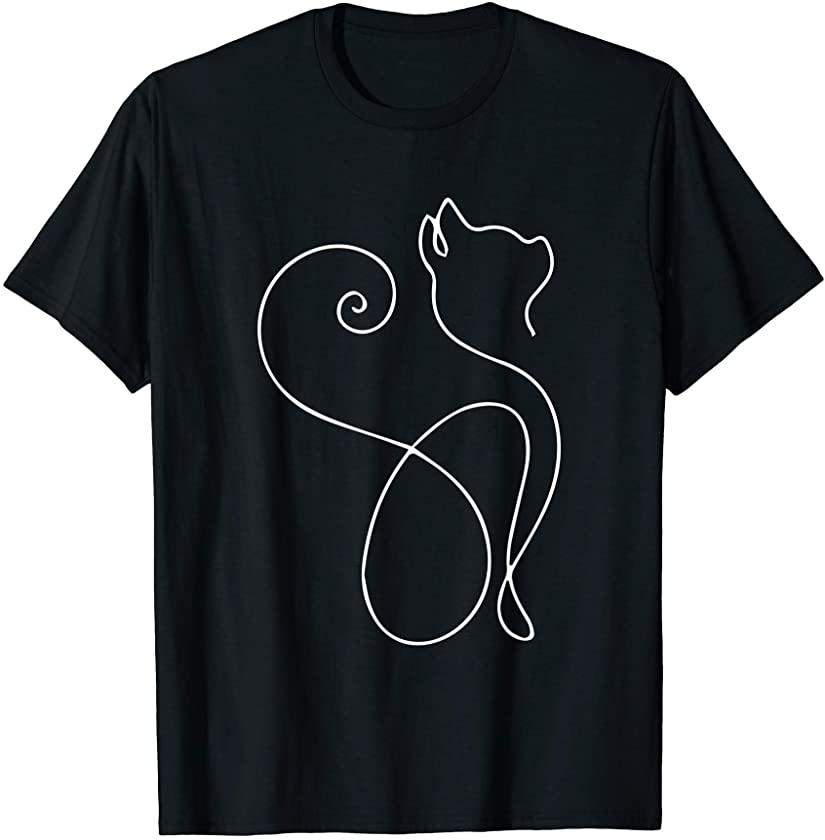 Line Art Cat Kitten Abstract Minimalistic Animal Lover Gift T-Shirt