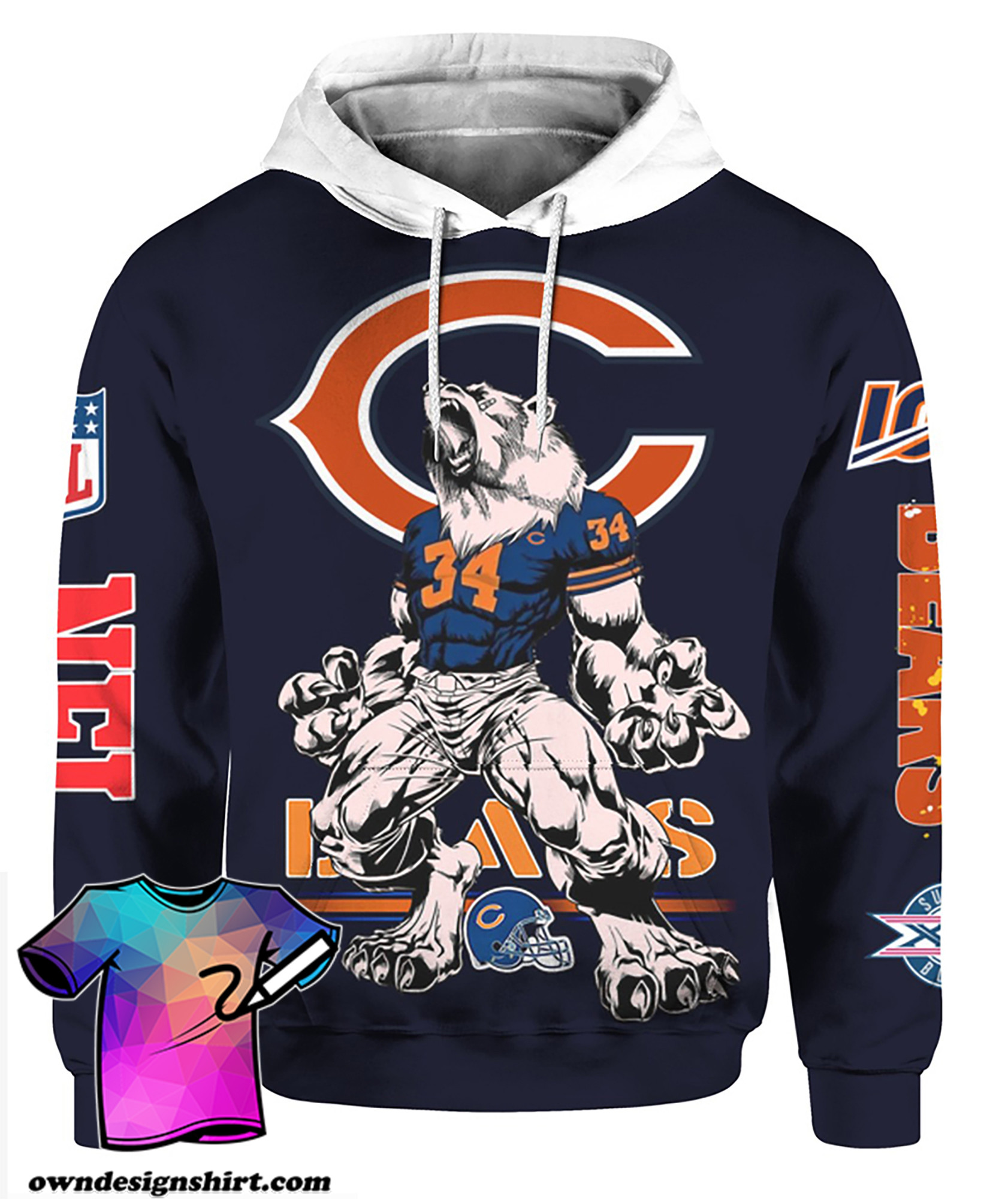 [The Best-Selling] Chicago Bears Mascot    68 Unisex 3D Hoodie Gift For Fans