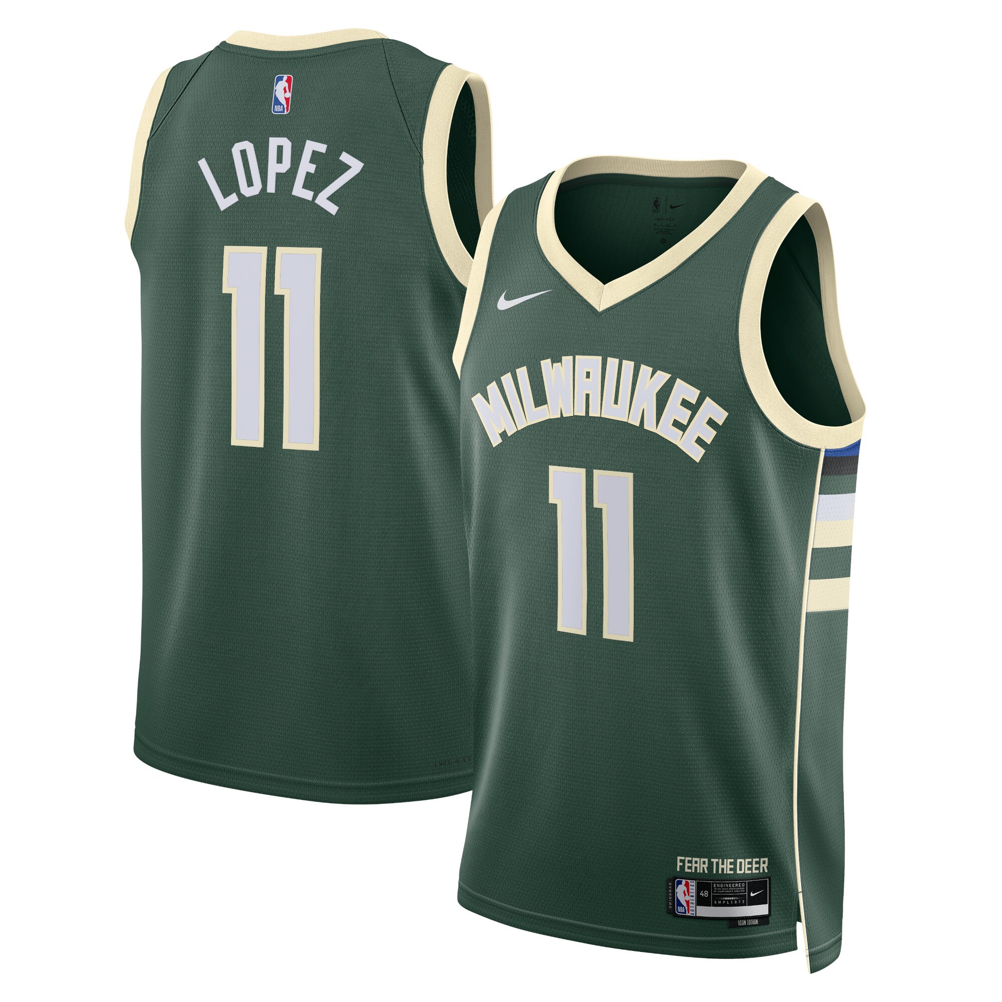 Milwaukee Bucks Icon Edition Swingman Jersey – Hunter Green – Brook Lopez – Unisex