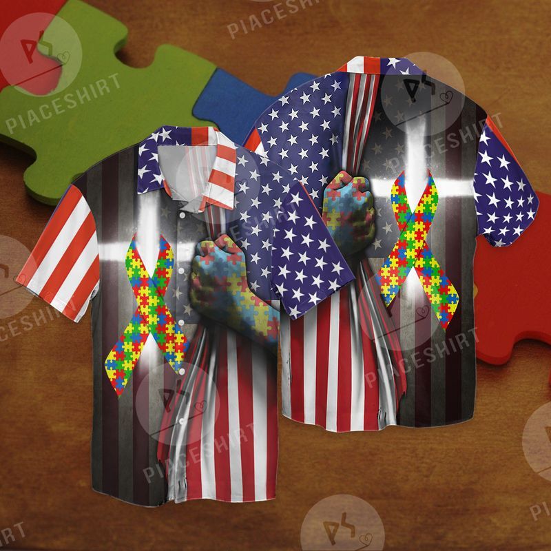 Autism Awareness Puzzle Pieces American Flag Full Print Hawaii Shirt Ha60556