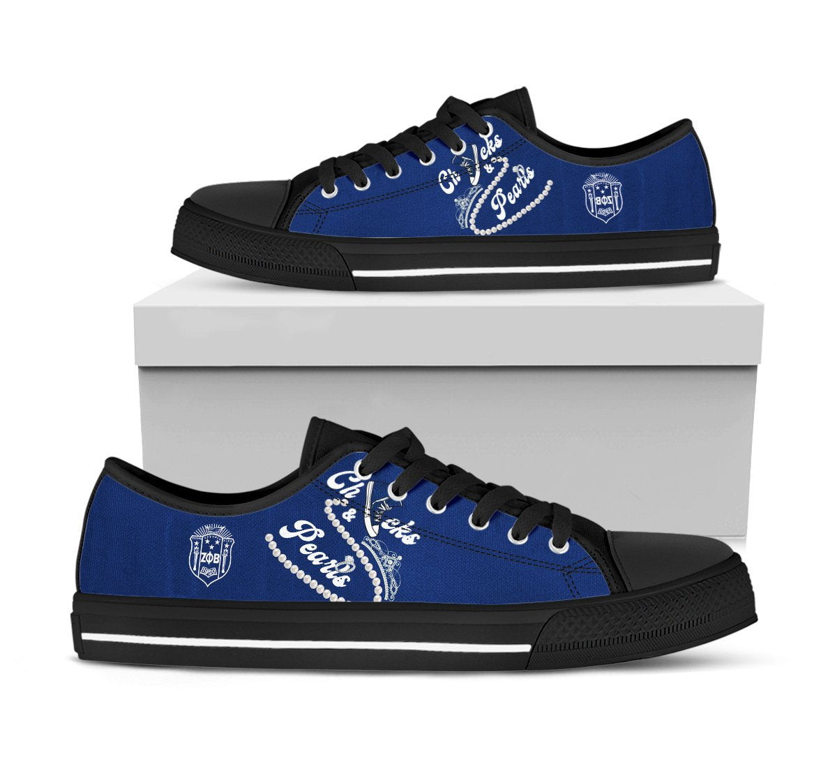 Sorority Footwear – Zeta Phi Beta Chucks And Pearls Low Top Shoes K.H Pearls