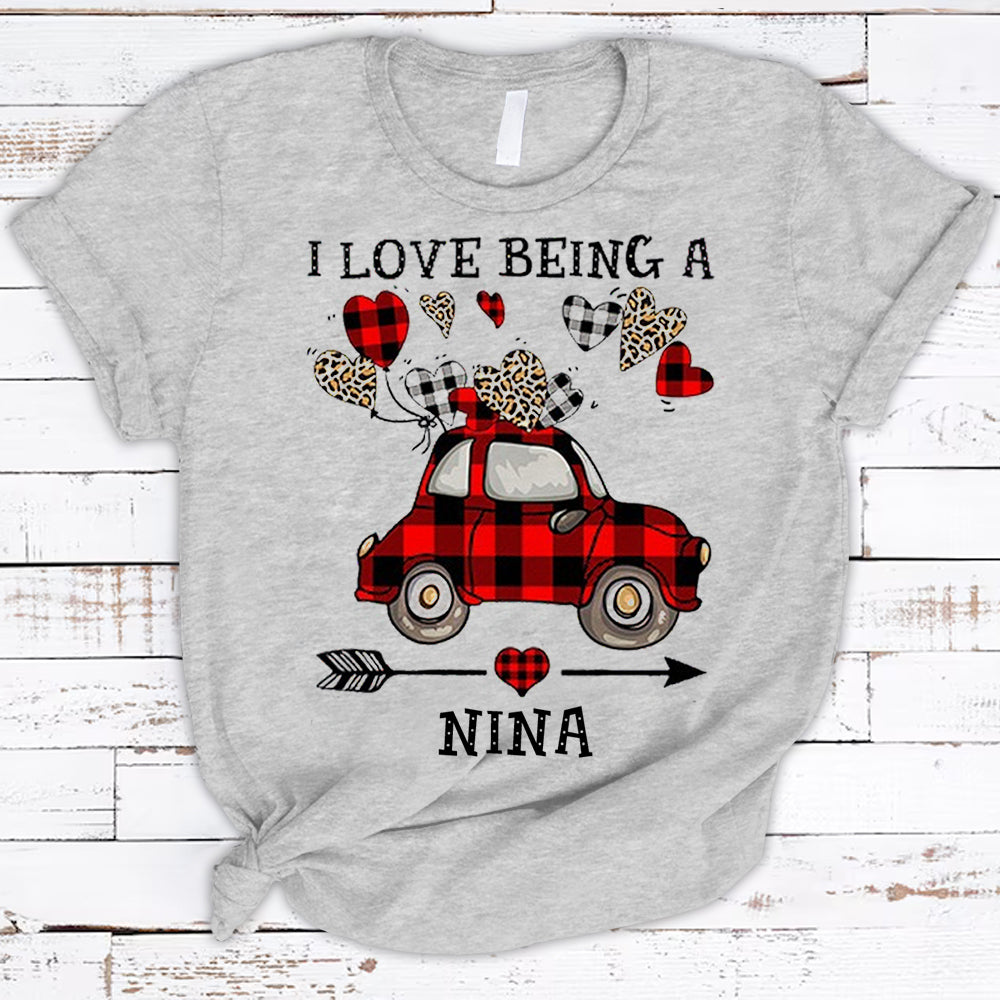 Personalized I Love Being A Gigi Heart Red Truck Caro Pattern Shirts For Nina