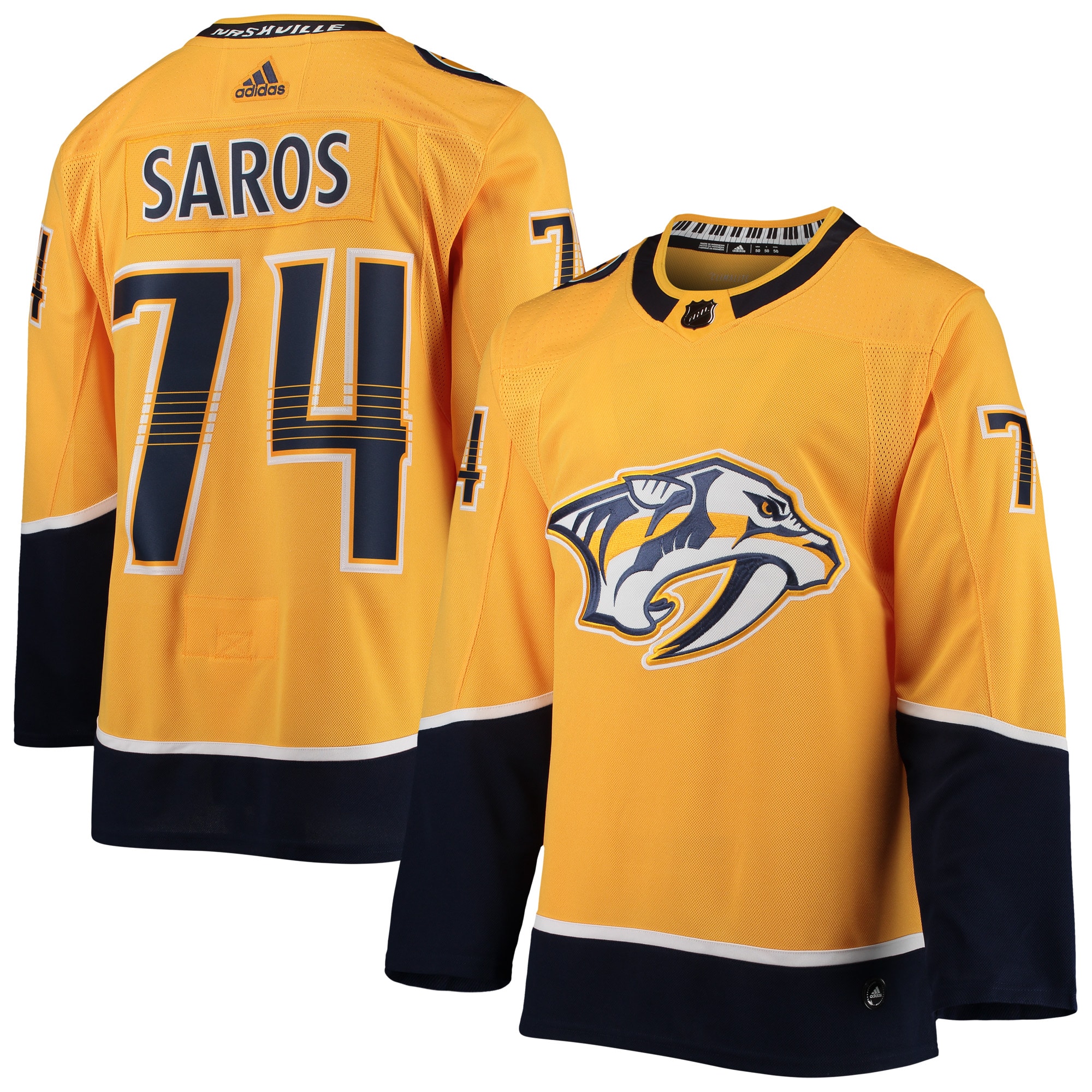 Men's Nashville Predators Juuse Saros adidas Gold Home Authentic Player Jersey