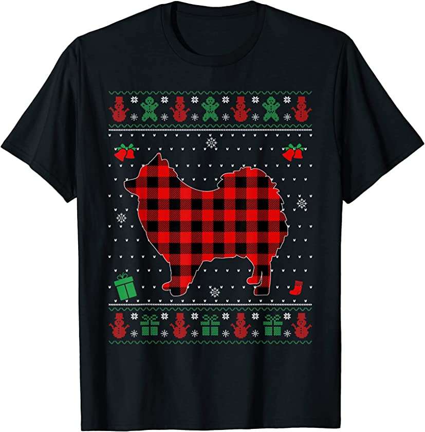 Ugly Christmas Red Plaid Pomeranian Dog Lover Matching Pj T-Shirt