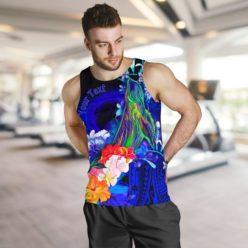 Cnmi Custom Personalised Men’S Tank Top – Humpback Whale With Tropical Flowers (Blue)