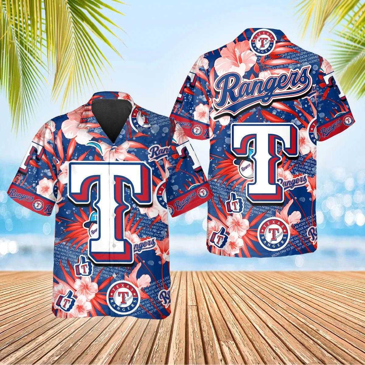 Texas Rangers Floral Splash Hawaiian Shirt