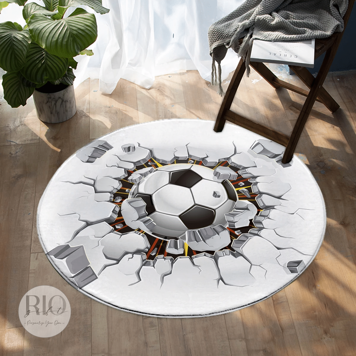 Wrecking Soccer Ball Rug Living Home Decor