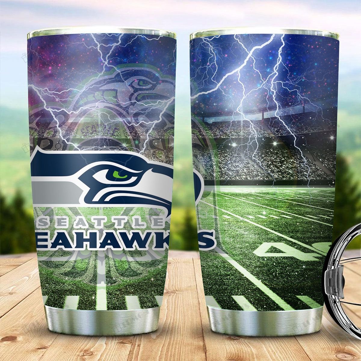 Buy Seattle Seahawks American Football Team Logo On Stadium Background Stainless Steel Tumbler