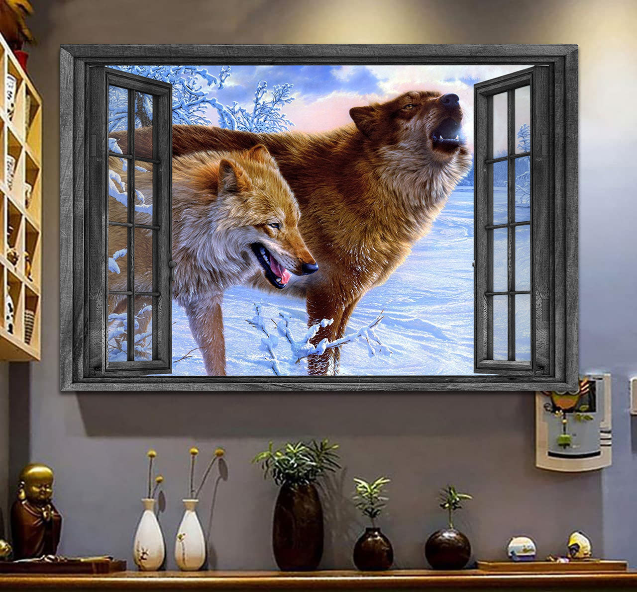 Wolf Couple Wall Art 3D Painting Art Wild Animals Home Decoration Gift Idea Birthday