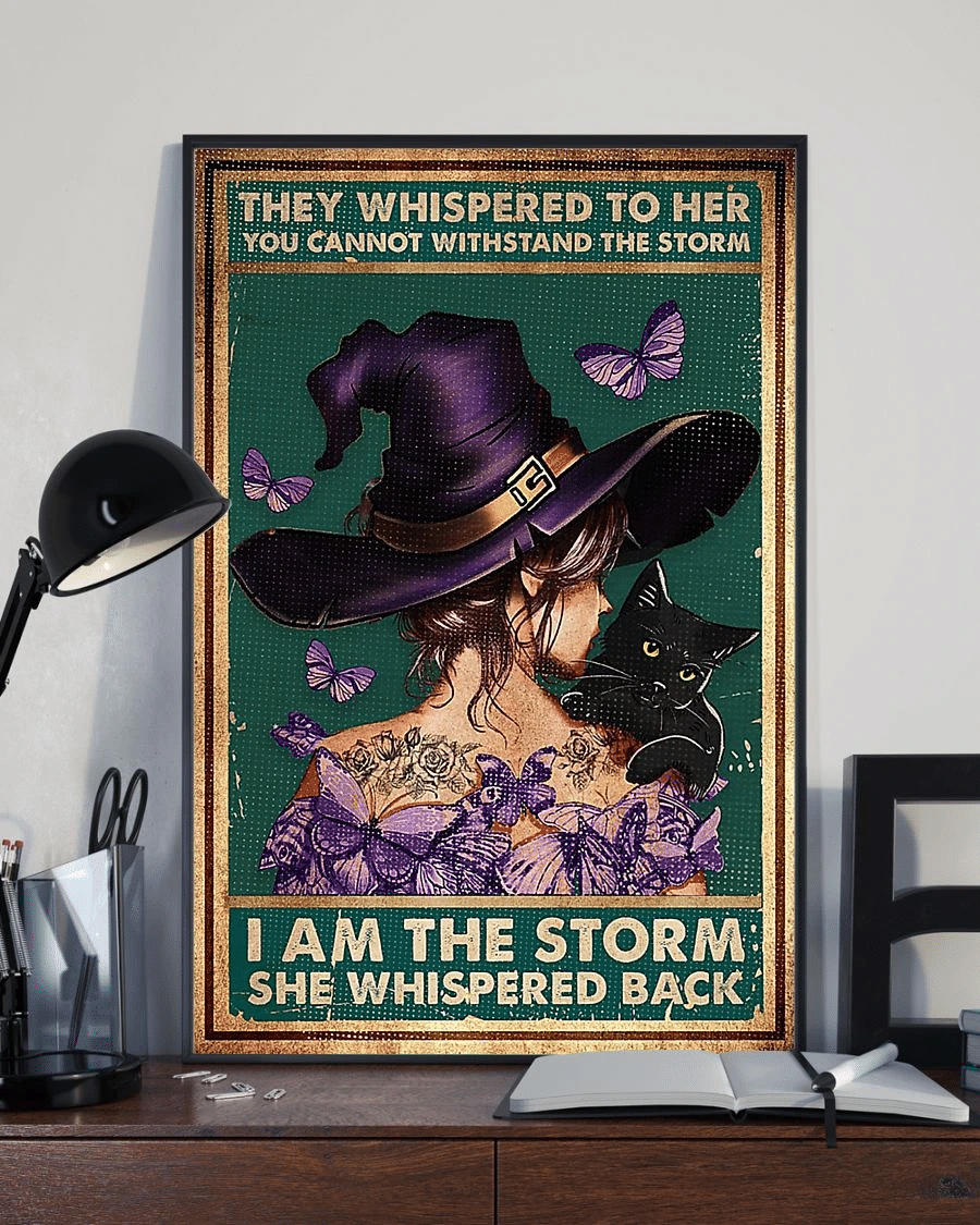 Witch Girl Loves Black Cat Butterfly Poster Canvas – I Am The Storm Vintage Home Decor Wall Art Evg80299