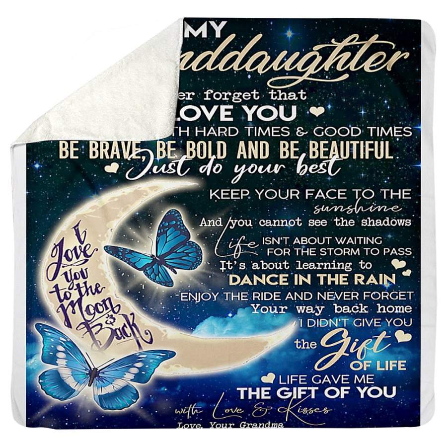 To My Granddaughter I Love You To The Moon And Back From Grandmom Sherpa Blanket