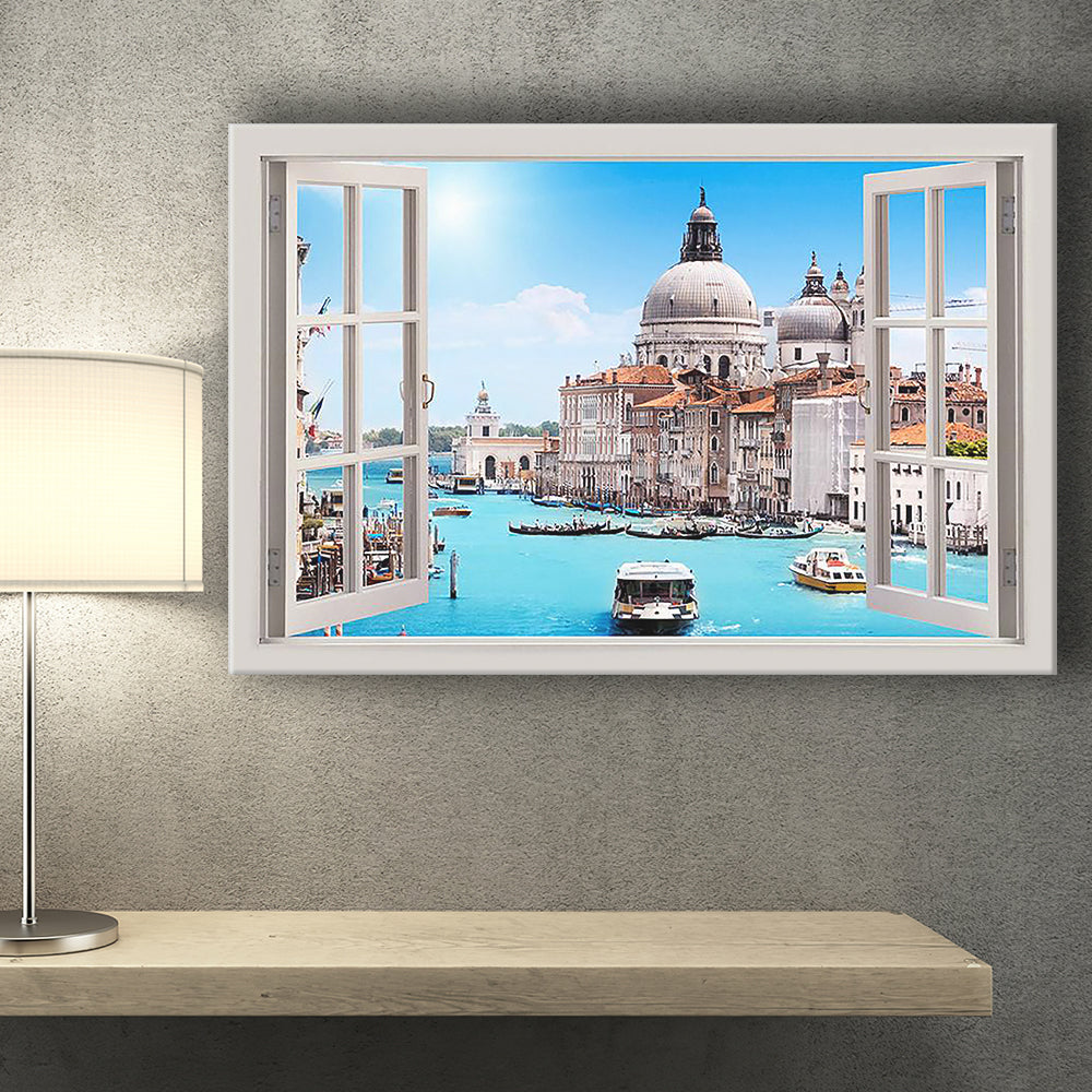 Iconic Italy Venice Landscape 3D Window Bay Effect Canvas Print – Canvas Painting, Canvas Art, Wall Art, Wall Decor