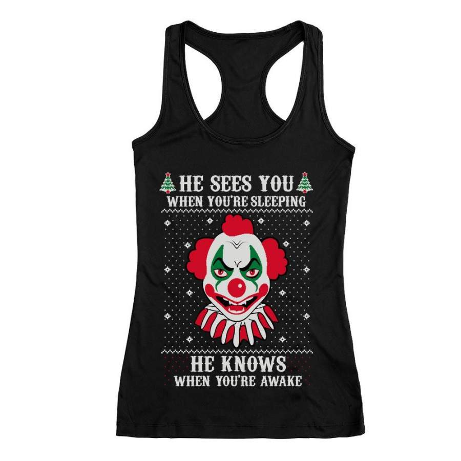 Ugly Christmas Evil Scary Killer Clown Horror Movie Racerback Tank Top