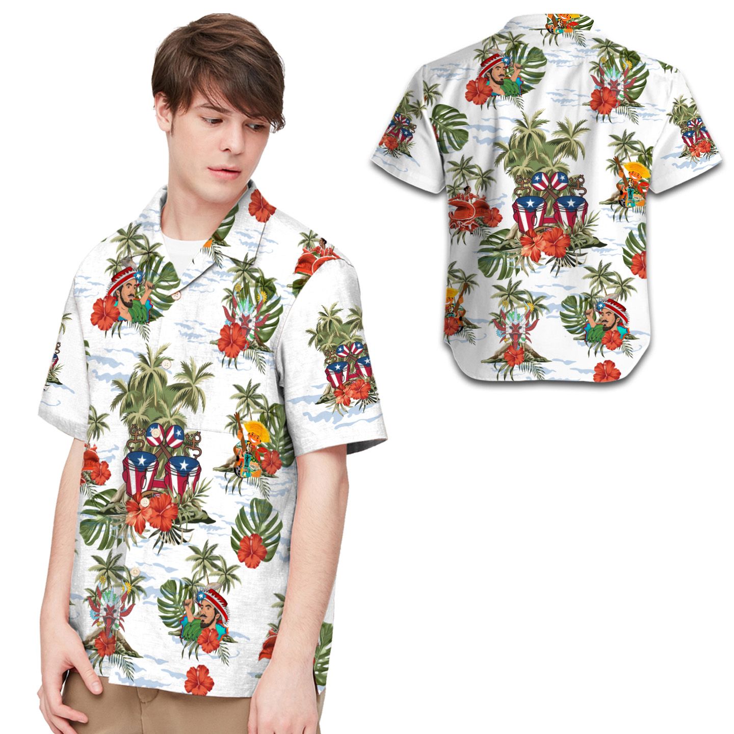 Puerto Rico Musical Instruments Coconut Tree Men Hawaii Shirt For Ricans Ha37003