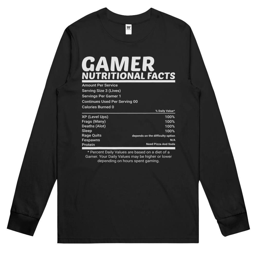 Nutritional Facts Shirt, Gamer Nutrition Facts Shirt, Gamer Nutritional Facts Cool Gamer Video Game Long Sleeve T Shirts