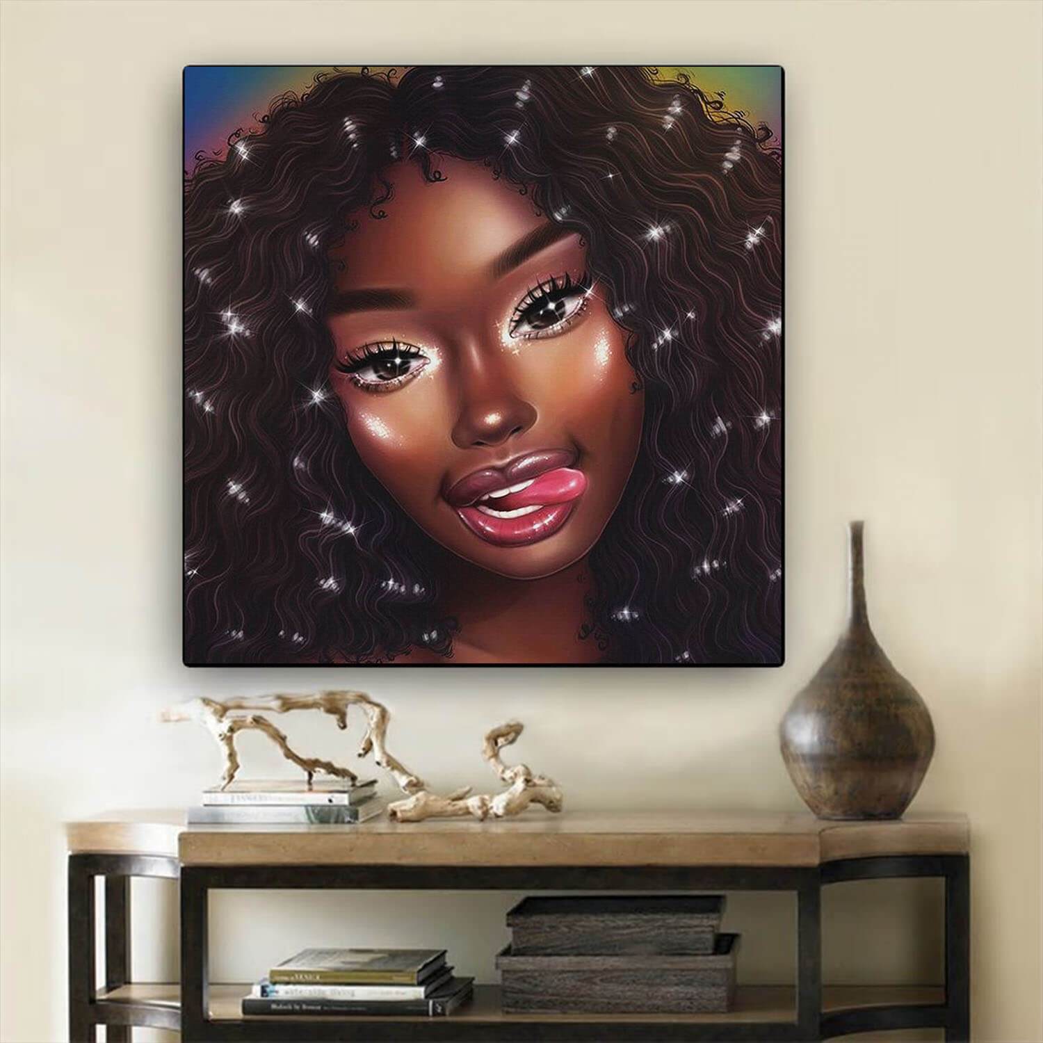 African American Art On Canvas Melanin Woman Black Afro Girl African Themed Living Rooms Decor