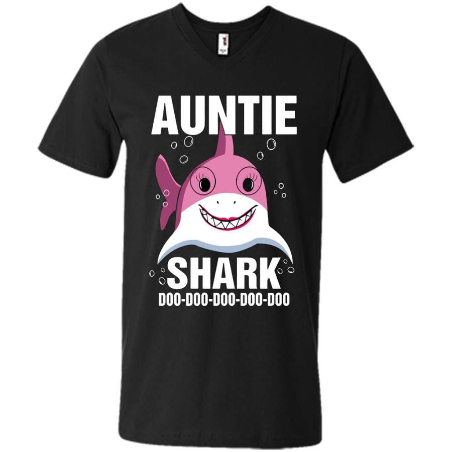 Auntie Shark, Funny Doo Doo Doo Doo – Canvas Unisex V-Neck Shirt