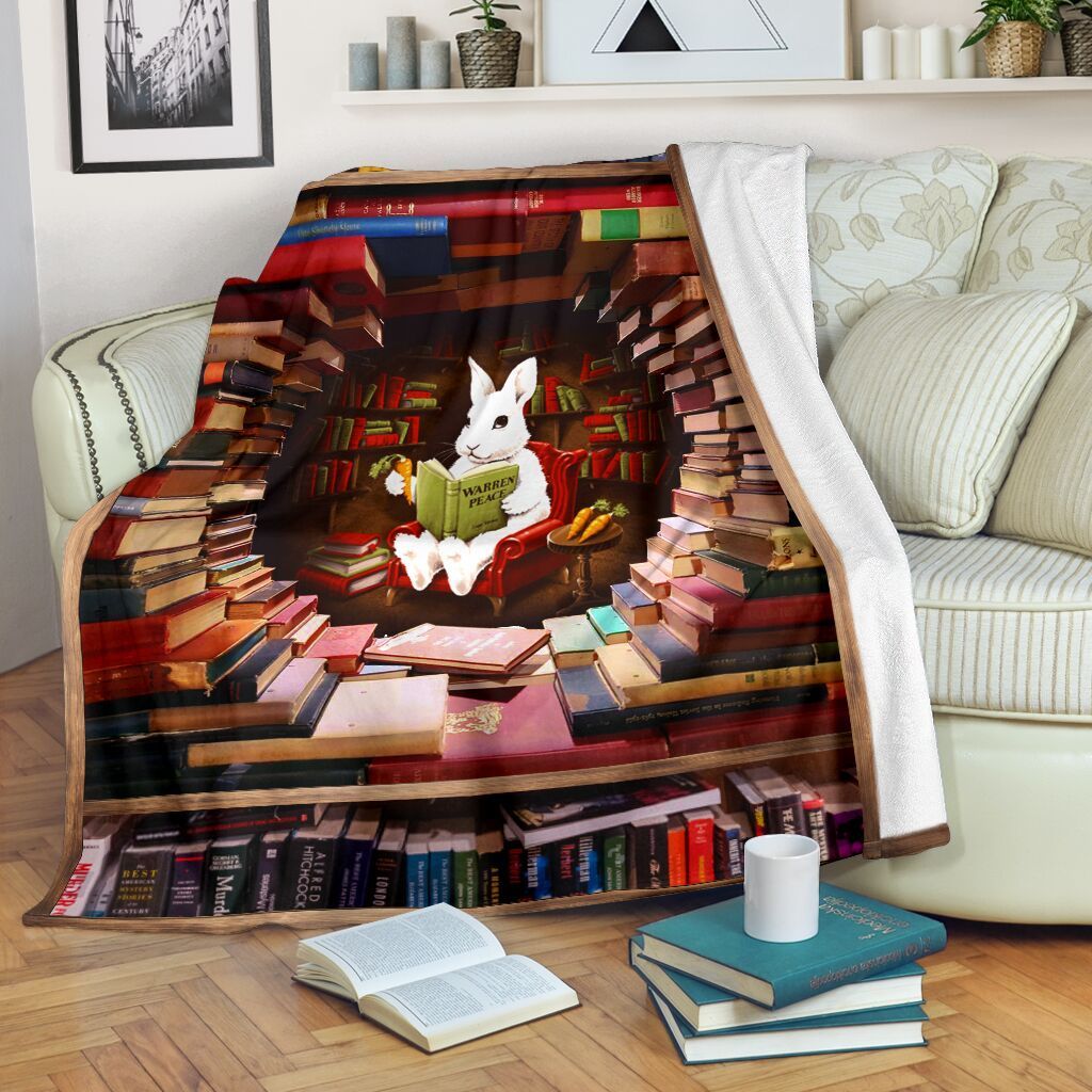 Rabbit Reading Book Clm2412552S Sherpa Fleece Blanket