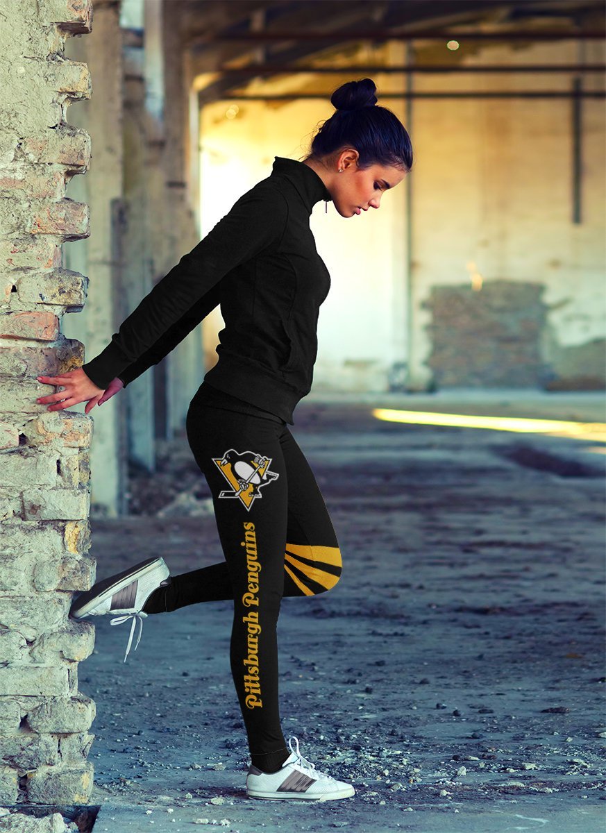 Through Logo Spread Body Striped Circle Pittsburgh Penguins Leggings