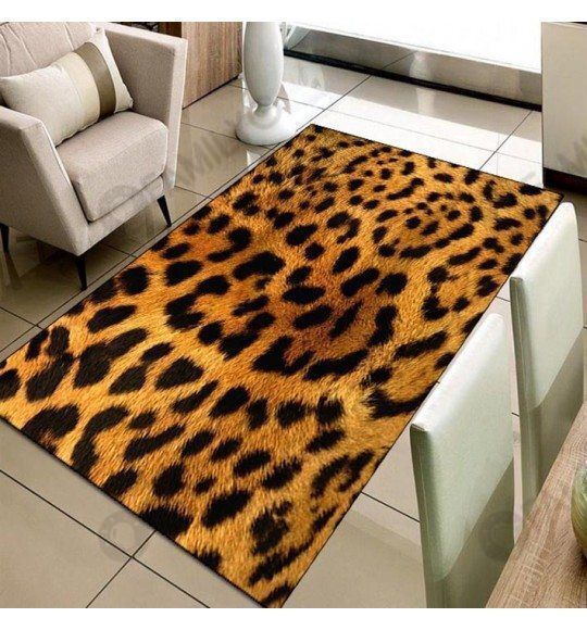 Yellow Black Leopard Fur Wild Rug