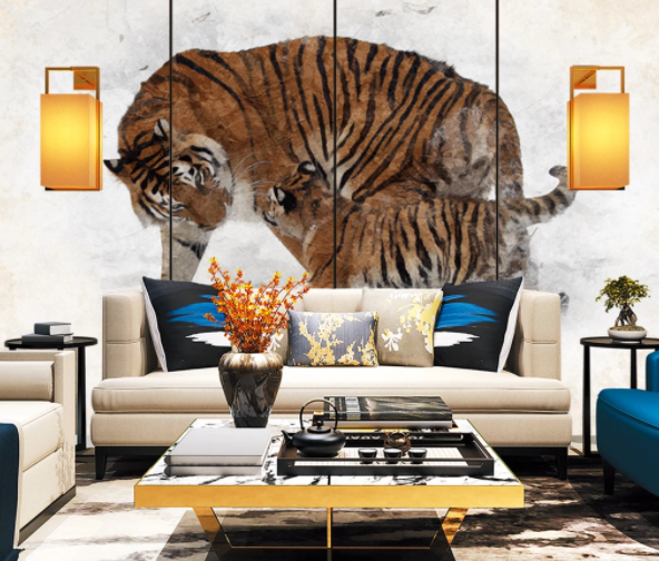 3D Watercolor Animal Tiger Wall Mural Wallpaper Lqh 675