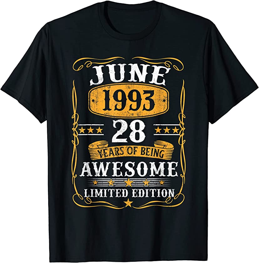 28 Years Old Gifts Vintage June 1993 28Th Birthday Gift T-Shirt