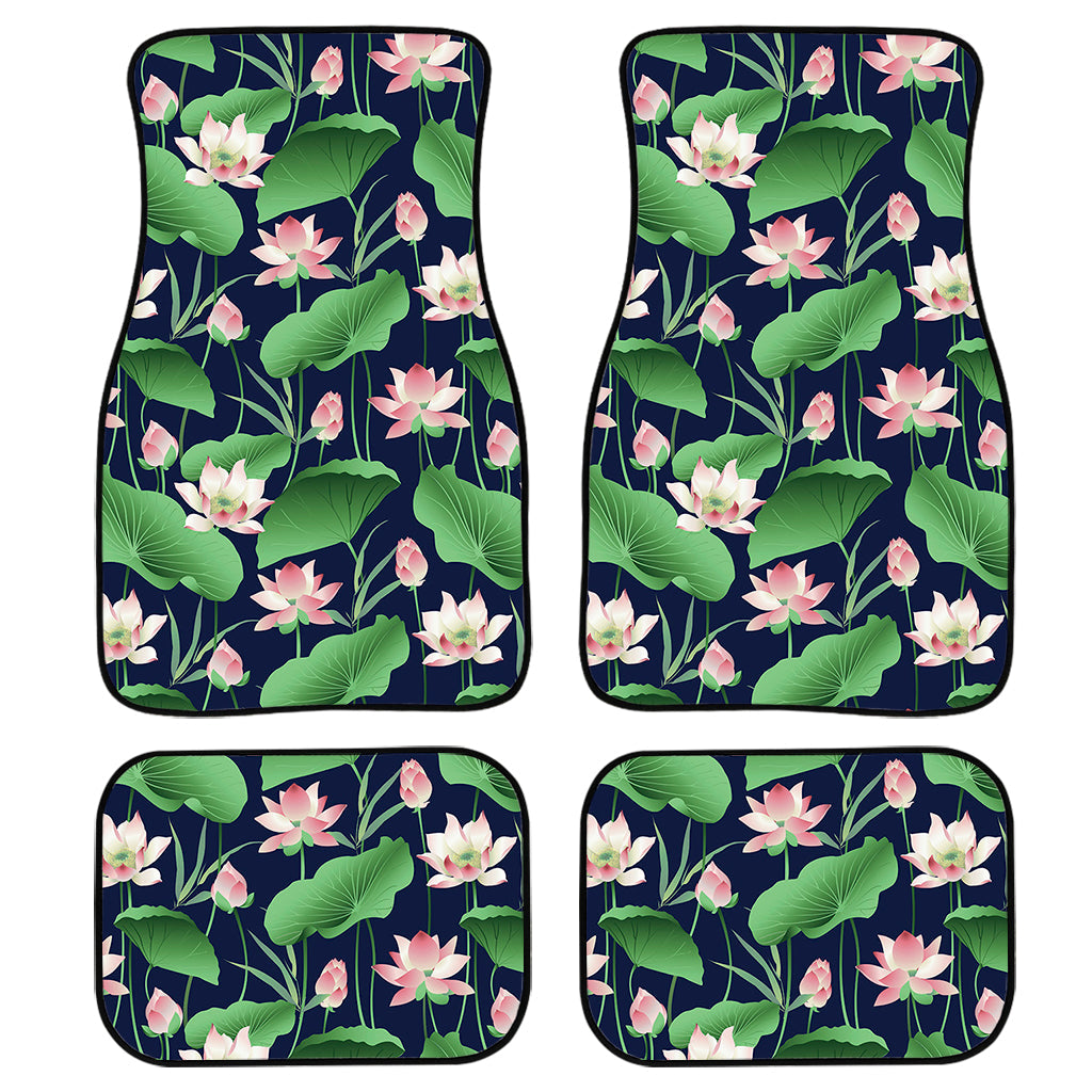 Flower And Leaf Lotus Pattern Print Front And Back Car Floor Mats, Front Car Mat