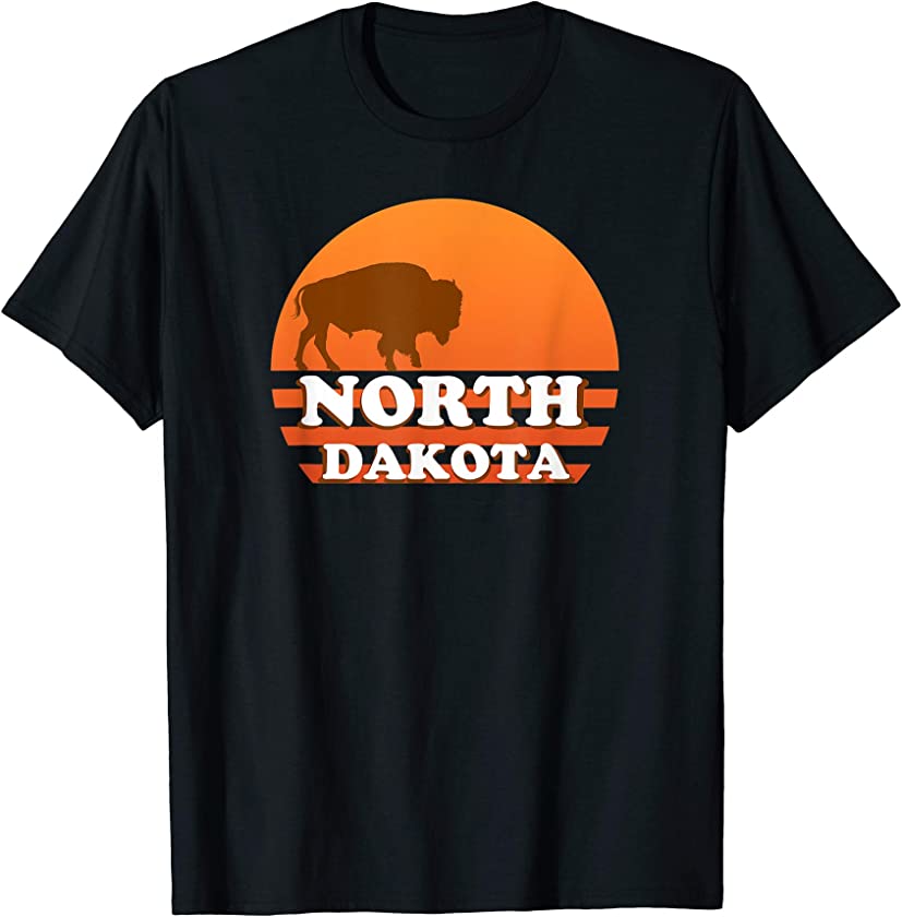 Vintage Sunset North Dakota 70s 80s Retro Bison Buffalo T-Shirt