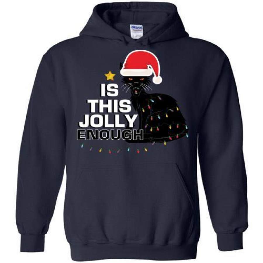 Black Cat Is This Jolly Enough Christmas Lights Hoodie